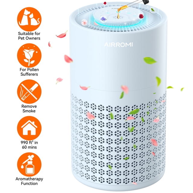 AIRROMI Air Purifier for Home Bedroom Covers 990 Ft² - Hepa 3-in-1 ...
