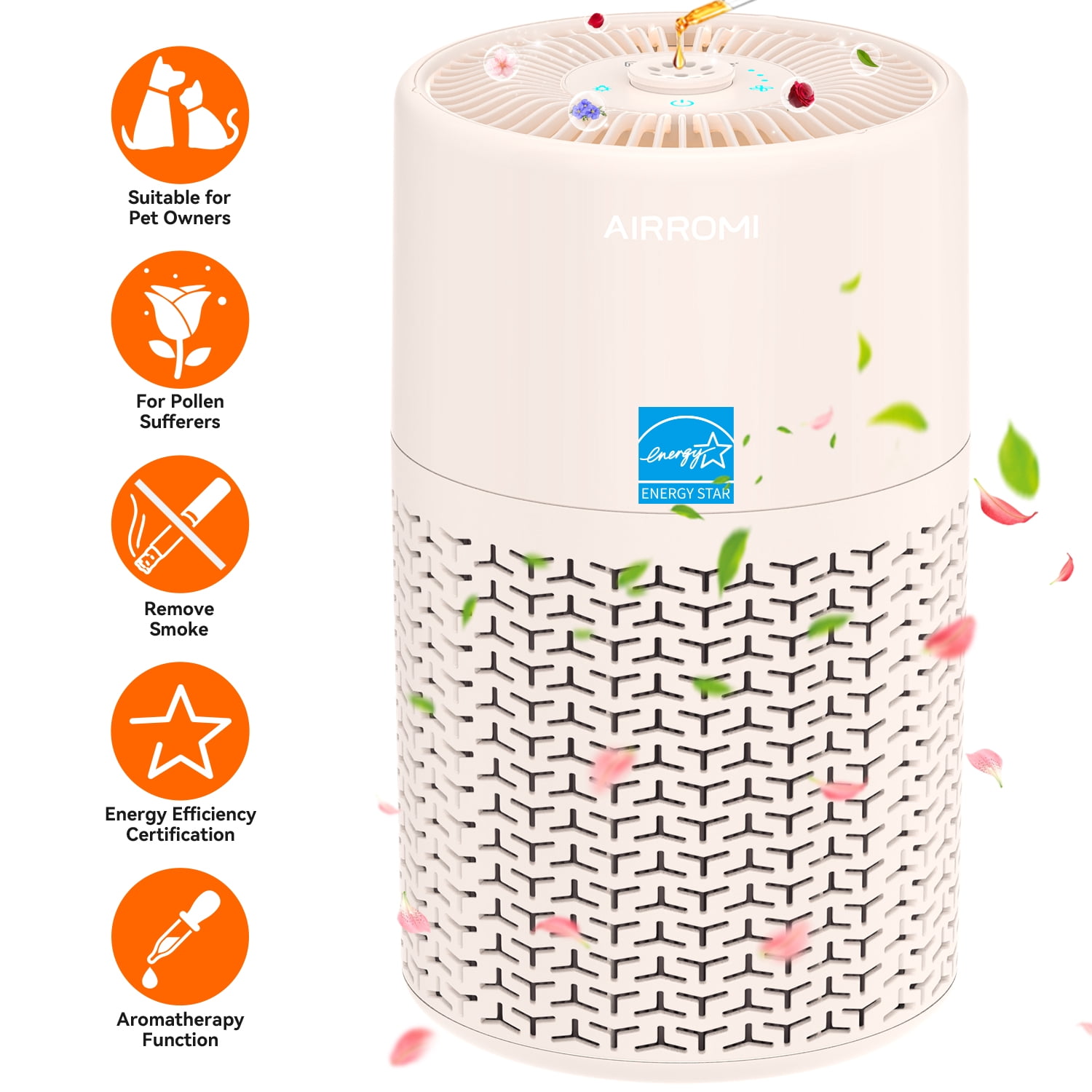 AIRROMI Air Purifiers for Home Room Covers 660 sq.ft, H13 True HEPA Filter, for Allergies,Pet Dander,Pollen,Odor,Smoke, with Night Light, A2002S,Beige