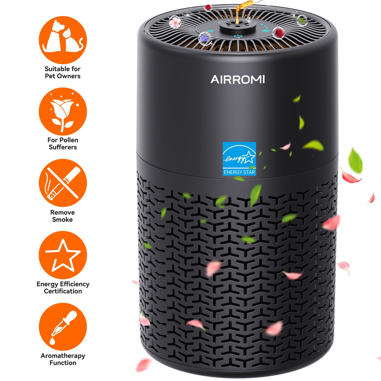 AIRROMI Air Purifiers for Home Room Covers 660 sq.ft, H13 True HEPA Filter, for Allergies,Pet Dander,Pollen,Odor,Smoke, with Night Light, A2002S,Black