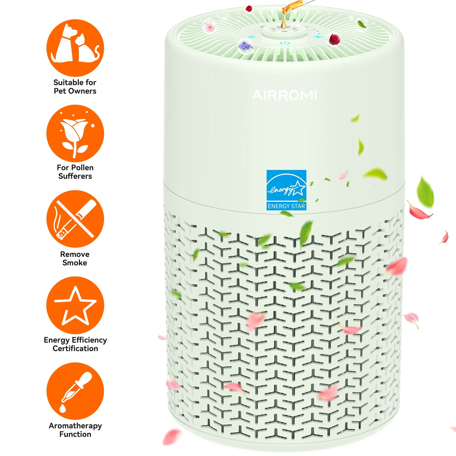 AIRROMI Air Purifiers for Home Room Covers 660 sq.ft, H13 True HEPA Filter, for Allergies,Pet Dander,Pollen,Odor,Smoke, with Night Light, A2002S,Green
