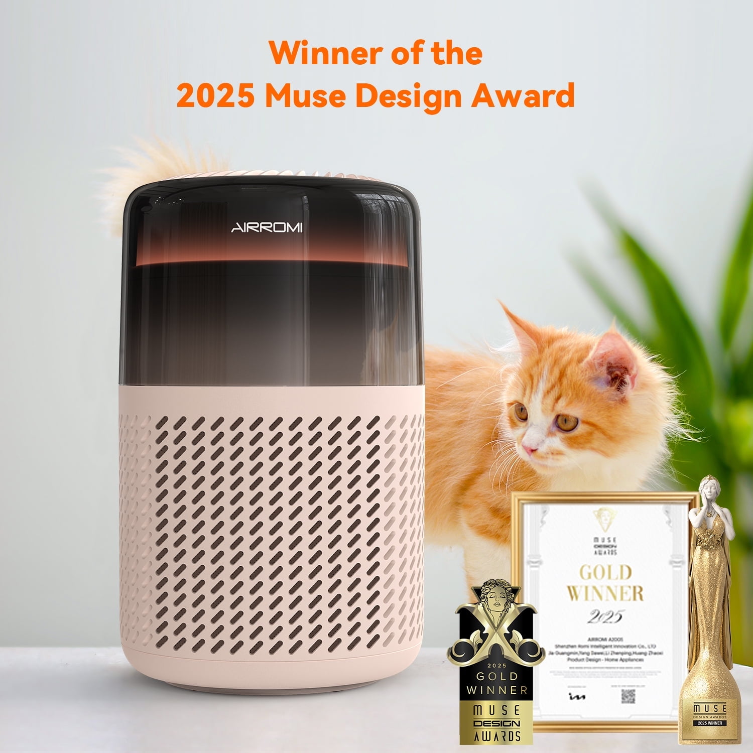 AIRROMI HEPA Air Purifier for Pet Owners, Included Activated Carbon Filter, Air Cleaner with Night Light for Allergies and Asthma Suffers,A2005,Beige