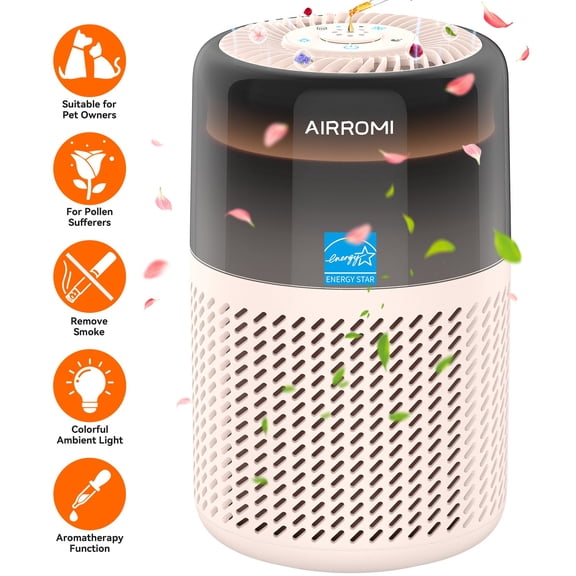 AIRROMI HEPA Air Purifier for Pet Owners, Included Activated Carbon Filter, Air Cleaner with Night Light for Allergies and Asthma Suffers,A2005,Beige