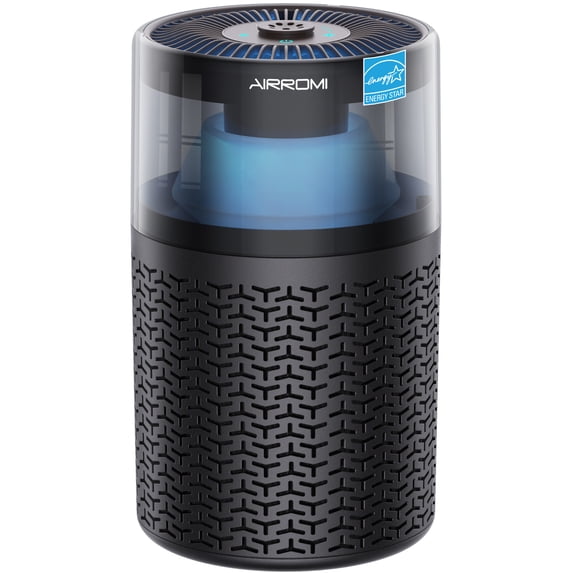 AIRROMI AIRROMI A2002 Air Purifier - For Large Rooms up to 660 sq ft - True HEPA Filter for Efficient Dust & Germ Removal - Built-in Aromatherapy Diffuser & Soft Night Light for Better Sleep Black