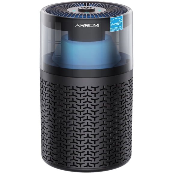 AIRROMI AIRROMI A2002 Air Purifier - For Large Rooms up to 660 sq ft - True HEPA Filter for Efficient Dust & Germ Removal - Built-in Aromatherapy Diffuser & Soft Night Light for Better Sleep Black