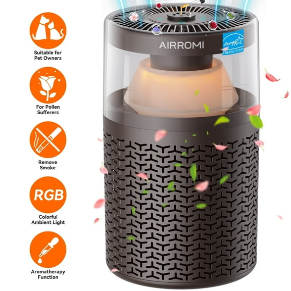 AIRROMI AIRROMI A2002 Air Purifier - For Large Rooms up to 660 sq ft - True HEPA Filter for Efficient Dust & Germ Removal - Built-in Aromatherapy Diffuser & Soft Night Light for Better Sleep Coffee