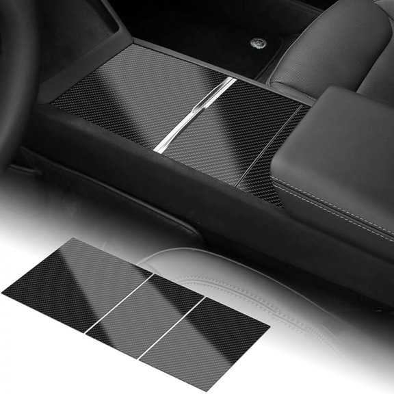 AIRSPEED for 2024 Tesla Model 3 Hard Carbon Fiber Center Console Storage Box Panel Cover 3Pcs Interior Trim Accessories, Black.