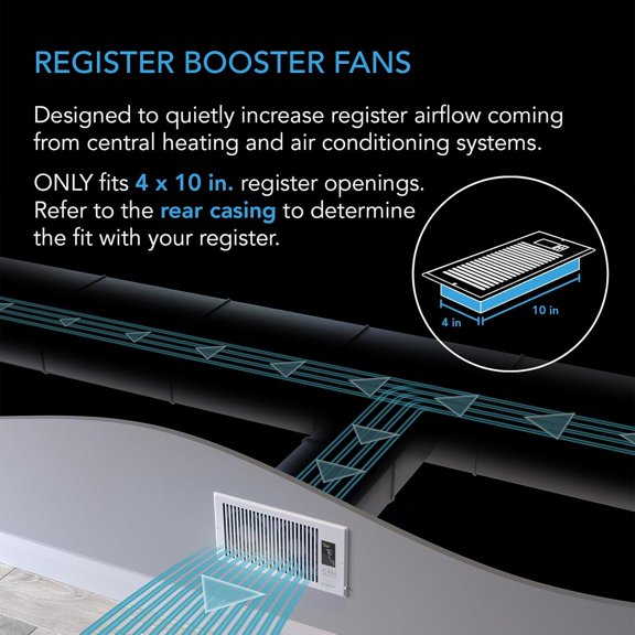 AIRTAP T4 White Register Booster Fan for 4x10 in. HVAC Vents, 10-Speed Quiet Fan with App Control