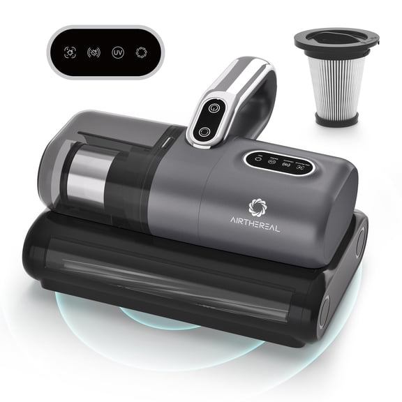 AIRTHEREAL M1 Mattress Vacuum Cleaner, 6 in 1 Bed Vacuum with High-Frequency Vibration - 80,000 RPM Dual Brushroll Rotation, UV-C Light, 14Kpa Suction, Dust Sensor, Ultrasonic and Heating Tech