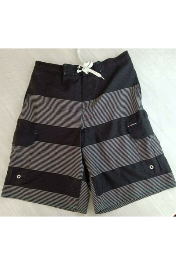 Men's Mesh Lined Board Shorts Swim Trunks (Black Stripes, Small)