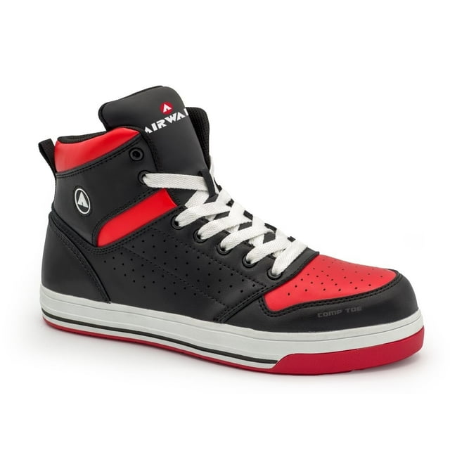 AIRWALK SAFETY Mens Work Shoe Composite Toe Black Red AW6451 Slip Resistant