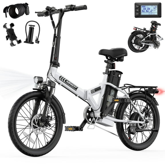 AIRWEST 20" Foldable Electric Bike for Adults, Compact Commuter ebike with 750W Peak Motor, Removable 48V 7.8Ah Battery, 50 Miles PAS Range, 20MPH, UL 2849 Folding Electric Bicycle