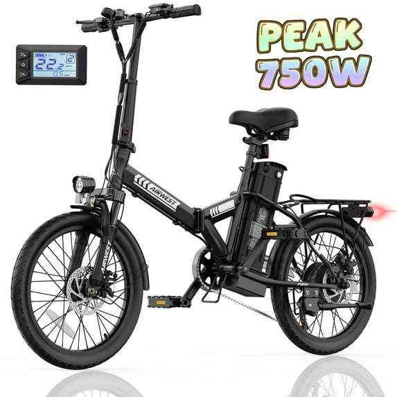 AIRWEST 20" Foldable Electric Bike for Adults, Compact Commuter ebike with 750W Peak Motor, Removable 48V 7.8Ah Battery, 50 Miles PAS Range, 20MPH, UL 2849 Folding Electric Bicycle