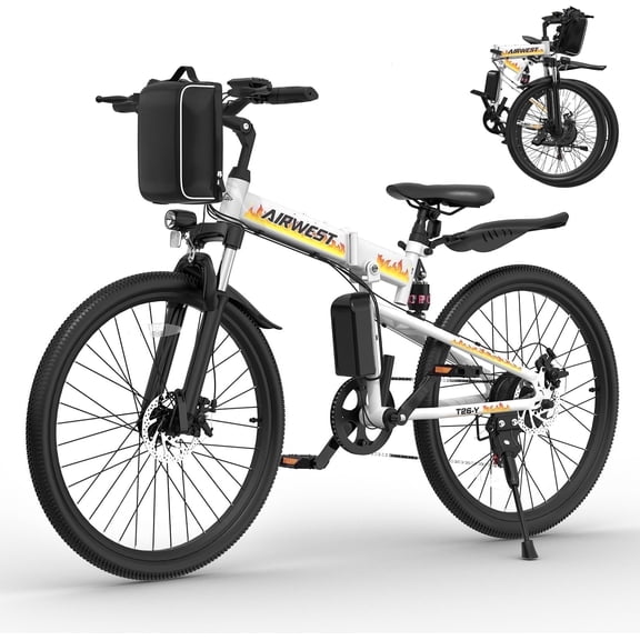 AIRWEST 26″ Folding Electric Bike – Peak 750W Motor, 48V Removable Battery, Up to 50-Mile Range, 7-Speed Gears, Front & Rear Suspension, Dual Disc Brakes – Adult Commuter/City/Off-Road E-Bike