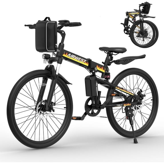 AIRWEST 26" Folding Electric Bike for Adults - Peak 750W Motor, 48V 7.8Ah Removable Battery, 19.8MPH Max Speed, Dual Shock Absorption, UL2849 Certified E-Bike