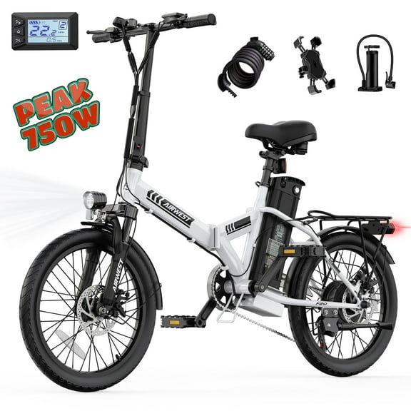AIRWEST Electric Bike, 20" Folding Ebike for Adults, Peak 750W 20MPH Commuter E Bike with 48V 7.8AH Battery&7 Speed Gear & Dual Disc Brake & Front Suspension, 40 Miles Range (UL2849)