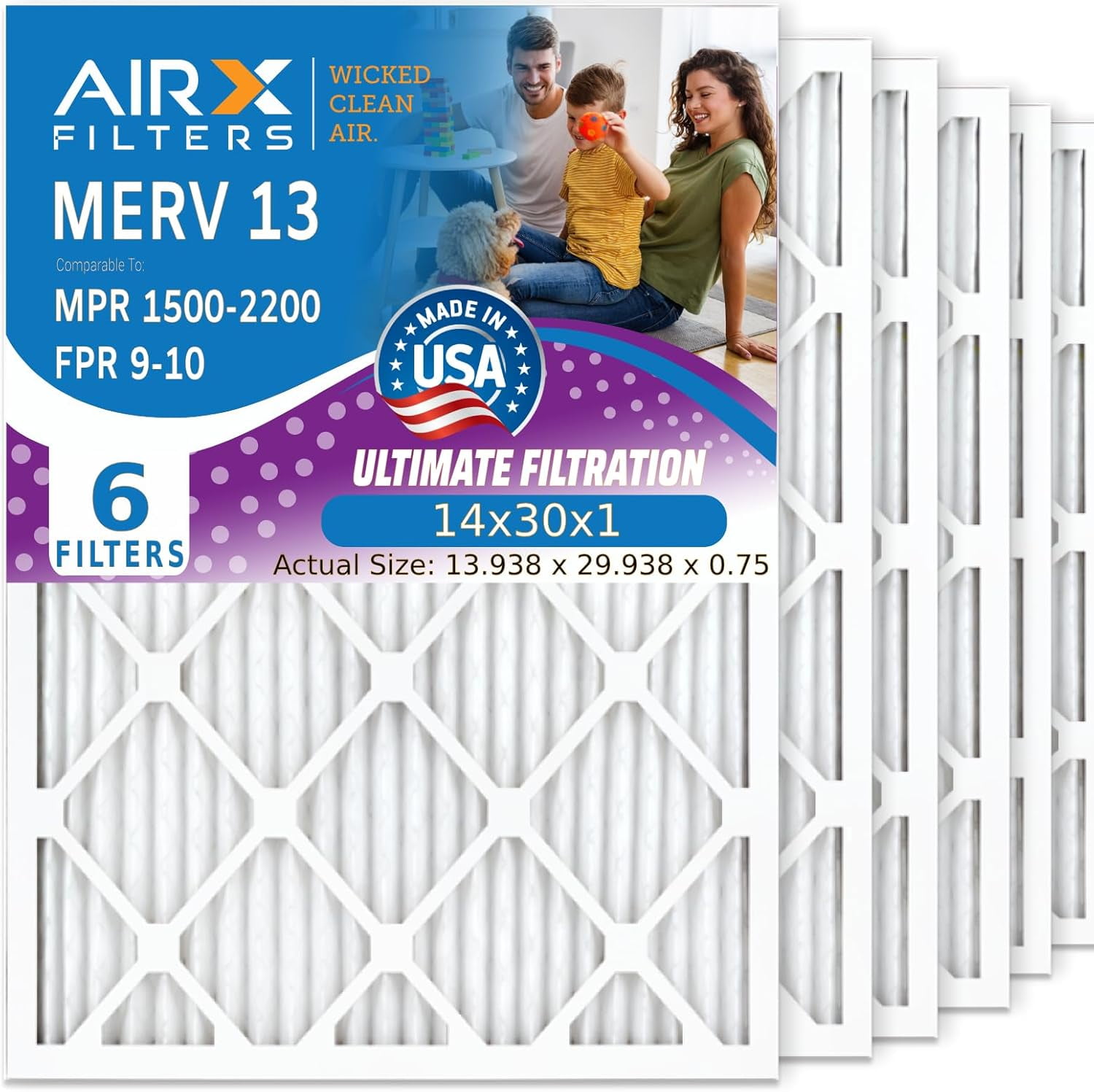 AIRX FILTERS WICKED CLEAN AIR. 14x30x1 Air Filter MERV 13 Electrostatic ...