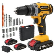 AIRXPRO Cordless Drill, 21V Power Drill Set, 25+1 Position Adjustable Torque Electric Drill, 2-Speed Transmission For Screwdriving And Drilling, Yellow