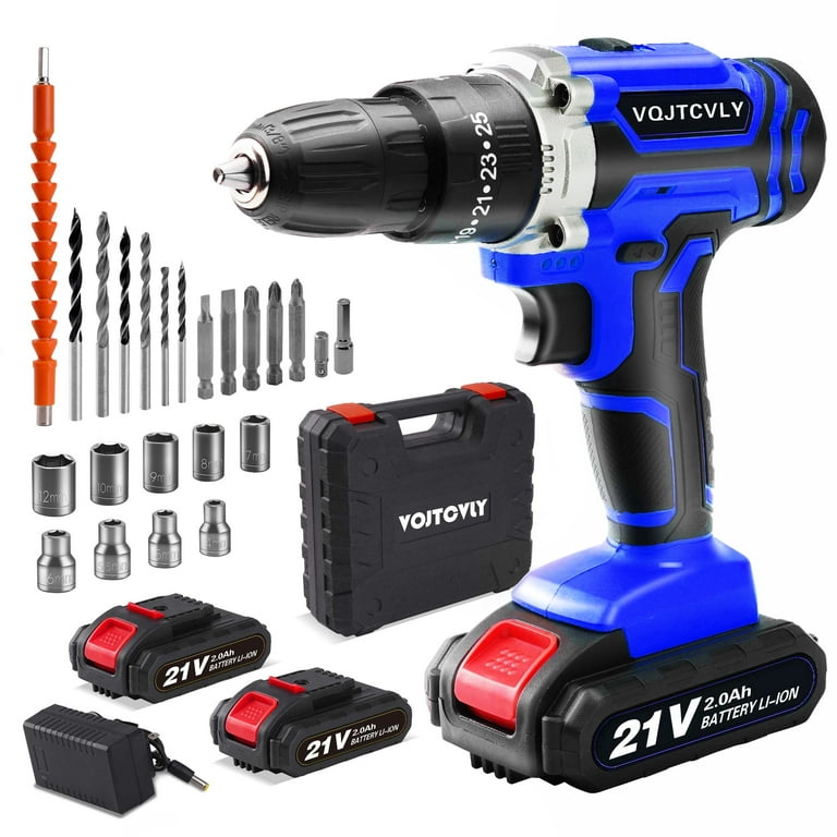 VQJTCVLY Cordless Drill 21V Power Drill Set 25 1 Position Adjustable Torque Electric Drill 2 Speed Transmission For Screwdriving And Drilling Blue