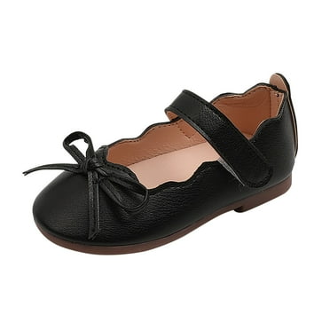 AISAMEFE Toddler Flower Girls Dress Shoes, Mary Janes Princess Ballet Flats with Bow and Peals for Party School Black,9