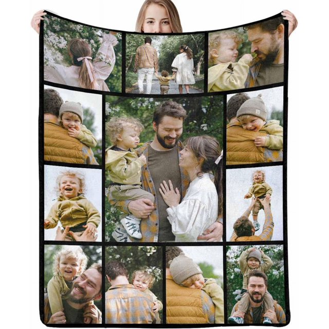AISENIN 12 Photo Collage Blanket Custom Blanket With Picture Text