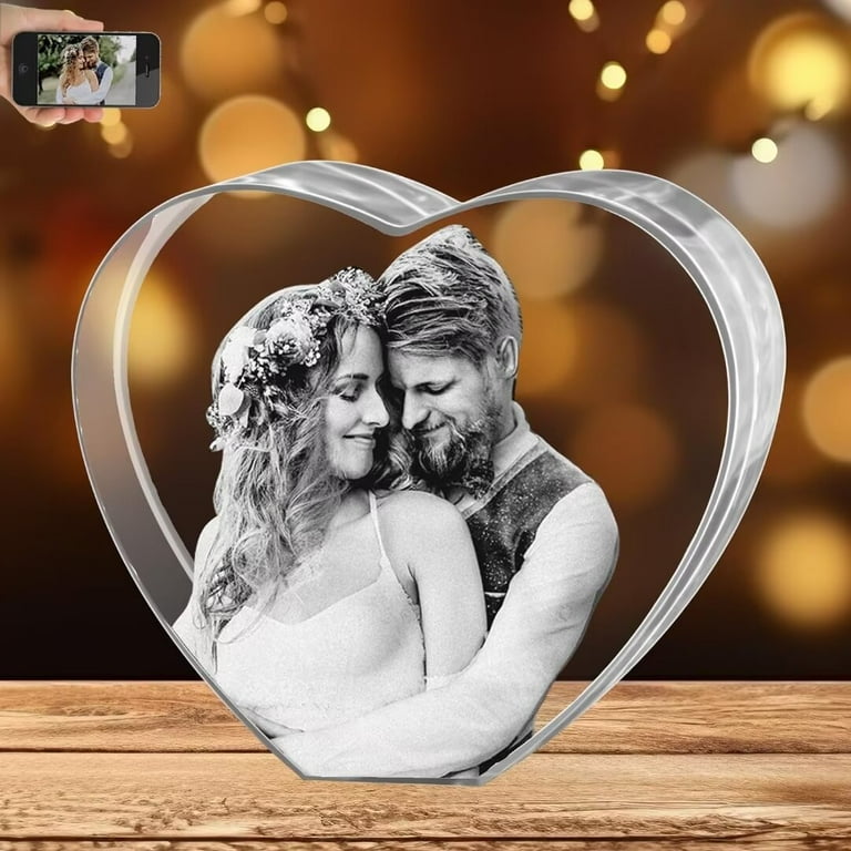 AISENIN 3D Crystal Heart Shaped Photo Custom Picture Gifts for Her Him Mom Dad Couples Laser Engraved 3D Picture in Glass Heart Personalized