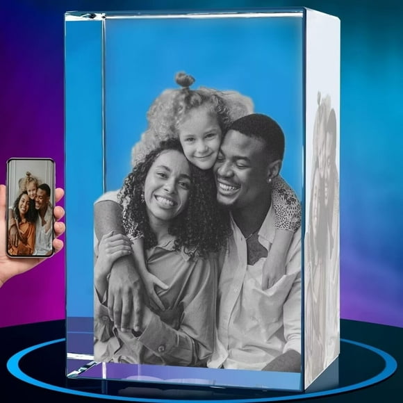 AISENIN 3D Crystal Photo Birthday Gifts for Dad, 3D Photo Crystal Personalized Father's Day Gifts 3D Laser Etched Picture Engraved Crystal Customized Picture Gifts