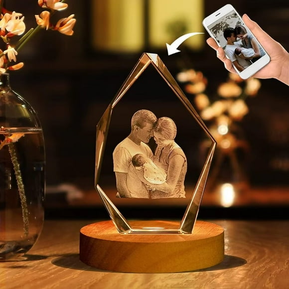 AISENIN 3D Crystal Photo Birthday Gifts for Women 3D Photo Crystal Personalized Mothers Day Gifts With Your Picture 3D Laser Etched Picture Engraved Crystal Customized Picture Gifts