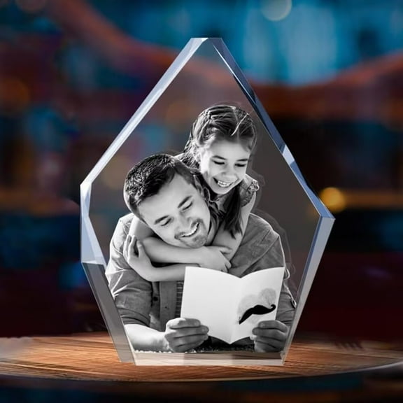 AISENIN 3D Crystal Photo Personalized Father Day Gifts Wife Mom Dad Kid Iceberg Shaped Engraved Crystal 3D Laser Etched Picture, Custom Memorial Anniversary Couples Gifts