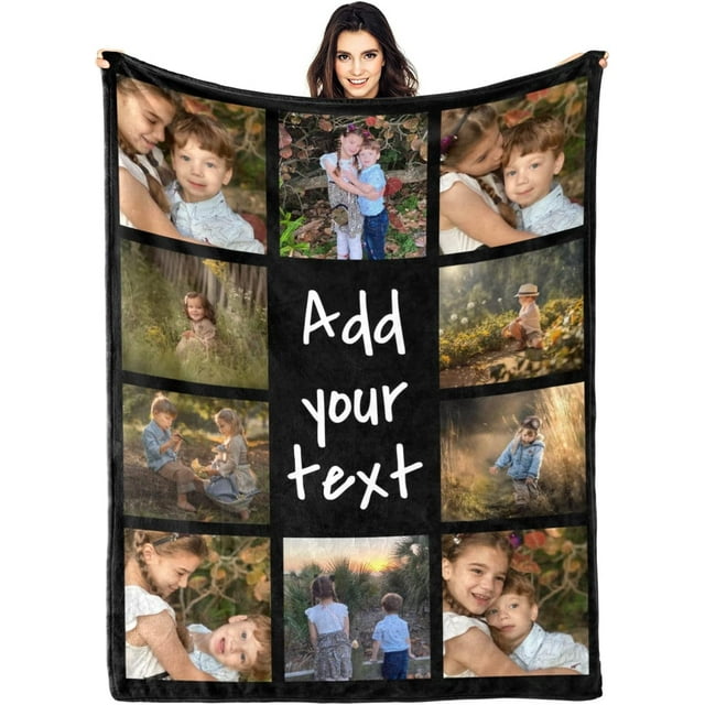 AISENIN 60*80Inch Custom Blanket with 10 Photos Collage Text Customized