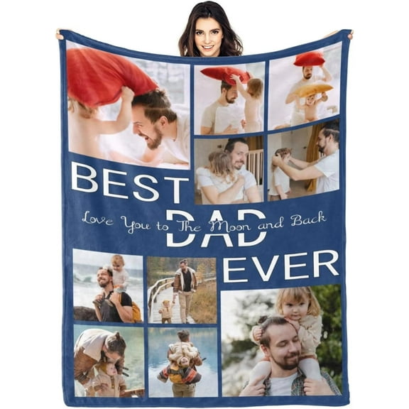 AISENIN Best Dad Ever Blanket Custom Blanket with Photos Birthday Gifts Personalized Pictures Blanket Fathers Day Christmas Dad Gifts