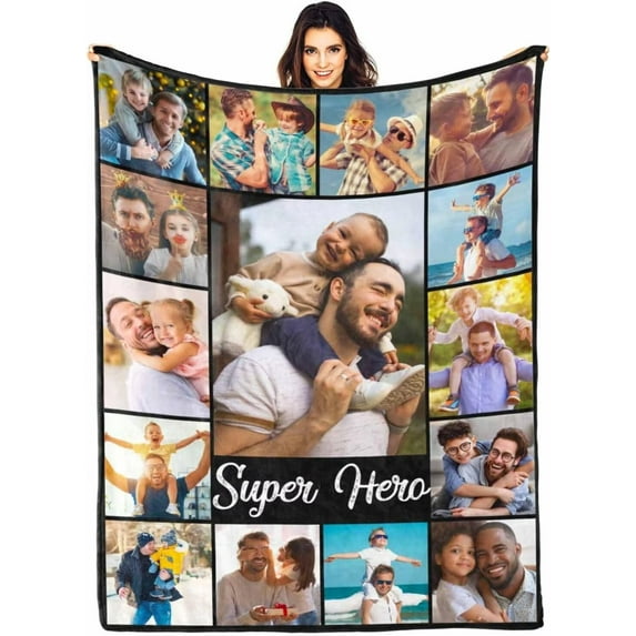 AISENIN Custom Blanket with 13 Photos Text Personalized Picture Throw Blanket Collage Customized Fleece Blanket Gifts for Fathers Mothers Day Family Adult Kids