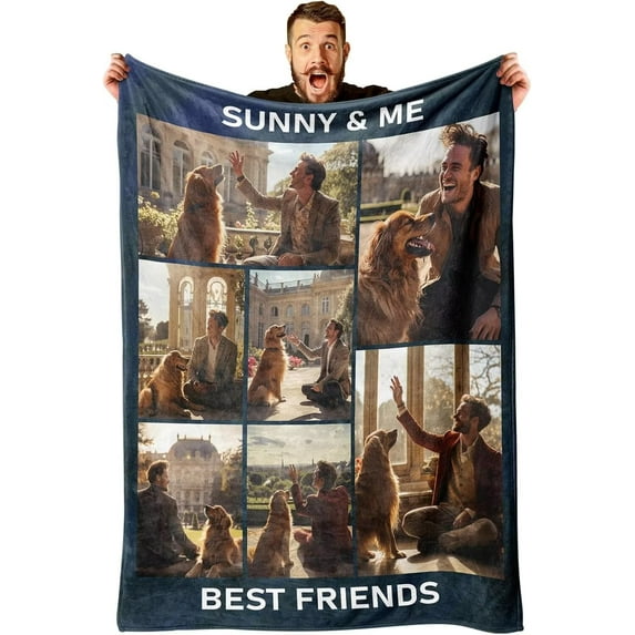 AISENIN Custom Blanket with 7 Photos Text Customized Blanket Thows Personalized Flannel Throw Blankets Custom Gift for Birthday Christmas Father's Day