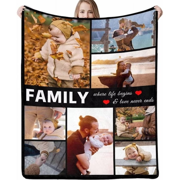 AISENIN Custom Blanket Family Picture Personalized Family Blanket Adults Customize Blanket Birthday Christmas Gift Customizable for Dad Mom Nana Kids Dogs Friends