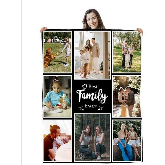 AISENIN Custom Blanket Family Picture Personalized Family Blanket Adults Customize Blanket Birthday Christmas Gift Customizable for Dad Mom Nana Kids Dogs Friends