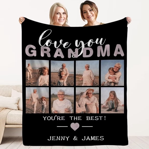AISENIN Custom Blanket Gifts for Grandma Customized Blanket with Photo Personalized Grandma Blankets with Pictures Custom Memories Souvenir Throw Blanket for Best Grandma Ever