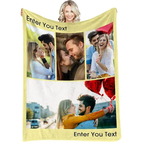 AISENIN Custom Blanket Personalized Photos Text Collage Customized Picture Throws Blankets for Adults Kids Family Birthday 4 Photos Collage