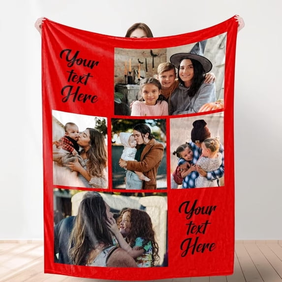 AISENIN Custom Blanket with Photo Text Collage Personalized 5 Photo Throw Blanket Using Your Own Pictures Gifts for Mom Dad Family Sisters Friends Kids Wife