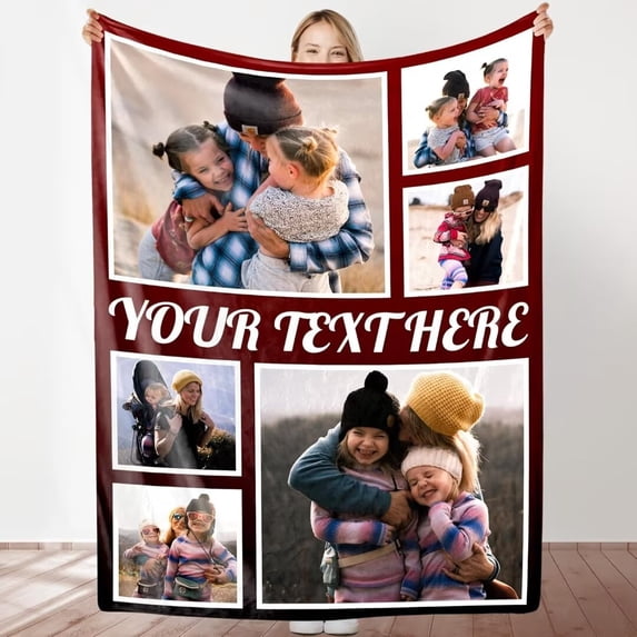 AISENIN Custom Blanket with Photo Text Collage Personalized 6 Photo Throw Blanket Using Your Own Pictures Gifts for Mom Dad Family Sisters Friends Kids Wife