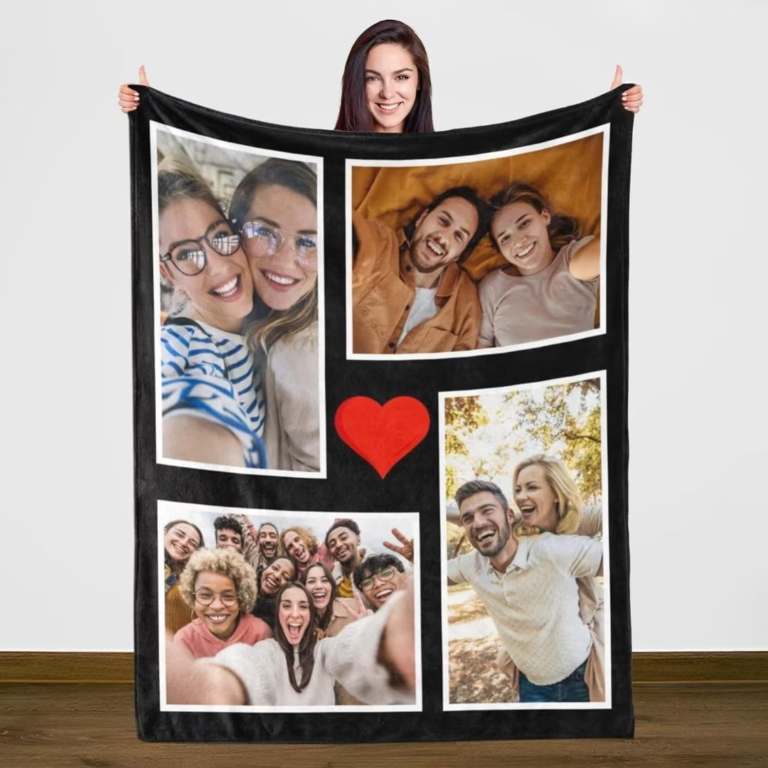 AISENIN Custom Blanket with Photo Text Collage Personalized Picture