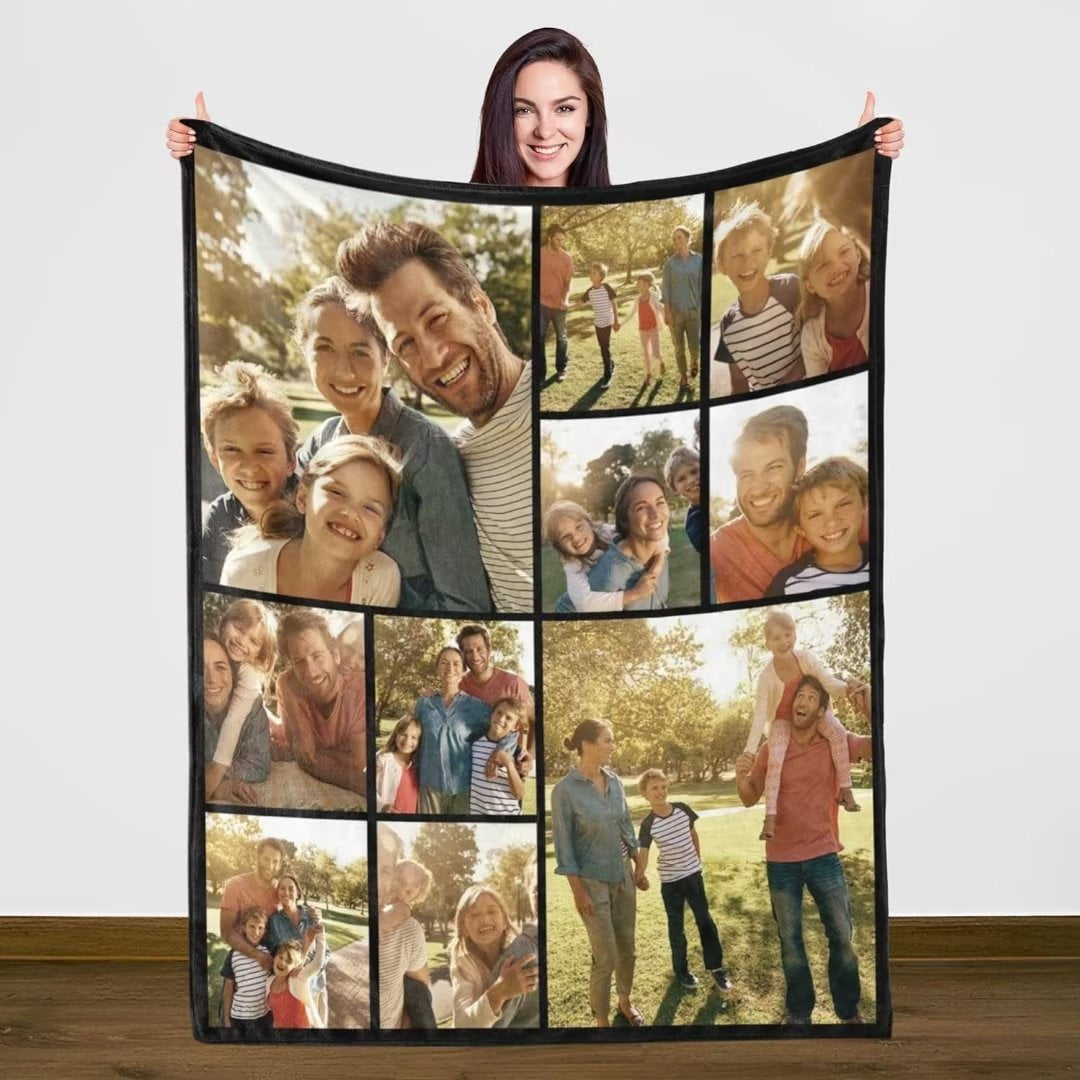 AISENIN Custom Blanket with Photo Text Collage Personalized Picture