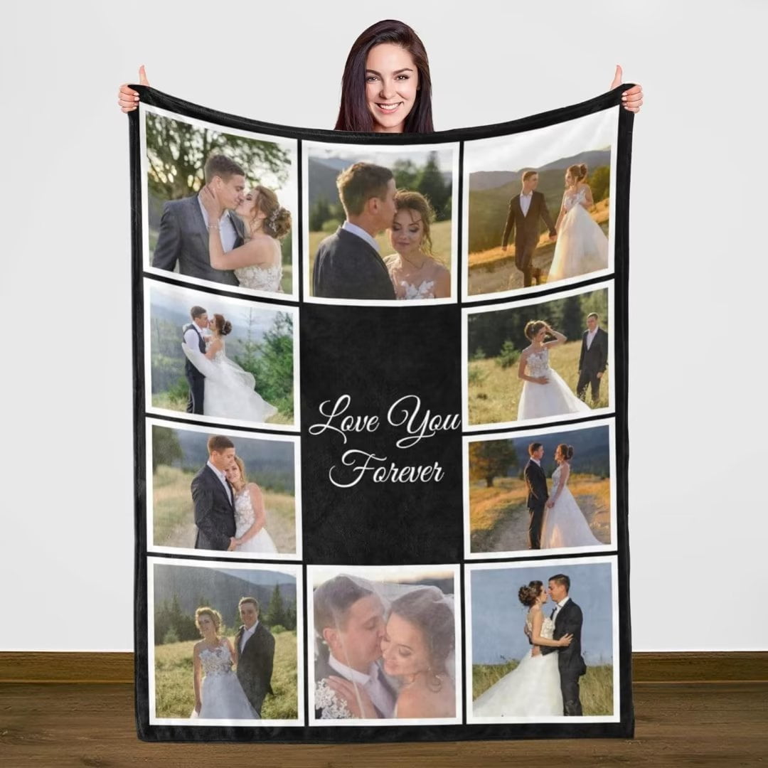 AISENIN Custom Blanket with Photo Text Collage Personalized Picture