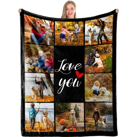 AISENIN Custom Blanket with 10 Photos Customized Photos Collage Blanket Personalized 10 Pictures Throw Blanket for Family Memory Birthday