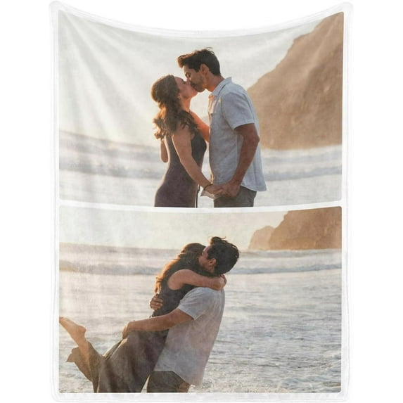 AISENIN Custom Blanket with 2 Pictures HD-Printing Personalized Flannel Photo Blanket Customized Gifts for Couples Families