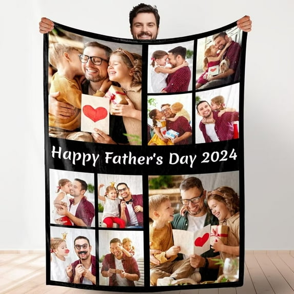 AISENIN Custom Blanket with Picture Happy Fathers Day Customized Gifts for Dad Grandpa Personalized Photo Blankets Throws Birthday Gift