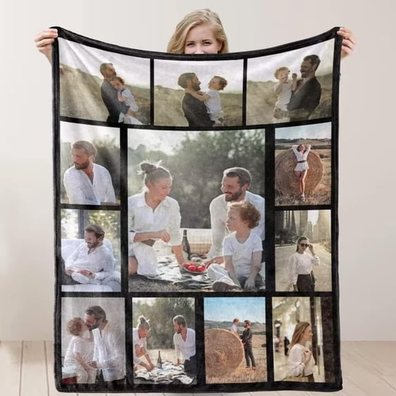 AISENIN Custom Blankets With Photos Collage Personalized Throw Blankets With Picture And Text Soft Flannel Blankets Bed Throws Gift For Family Friend Anniversary 60*80 Inch 12 Photos