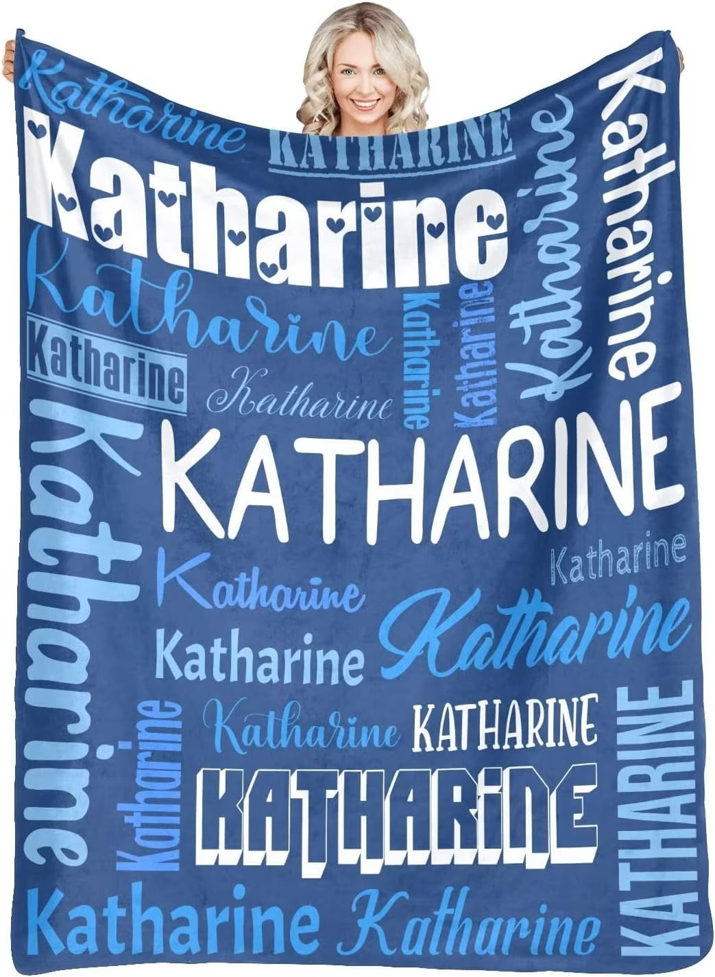 AISENIN Custom Blue Monogrammed Blankets Personalized Blankets with