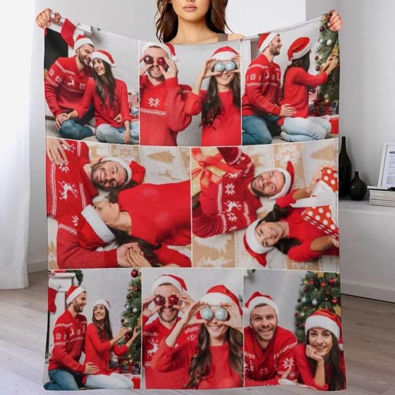 AISENIN Custom Christmas Couple Blanket with Picture Text Personalized Soft Fleece Throw Blanket Customized Couple Blanket with Photo Christmas Birthday Gifts