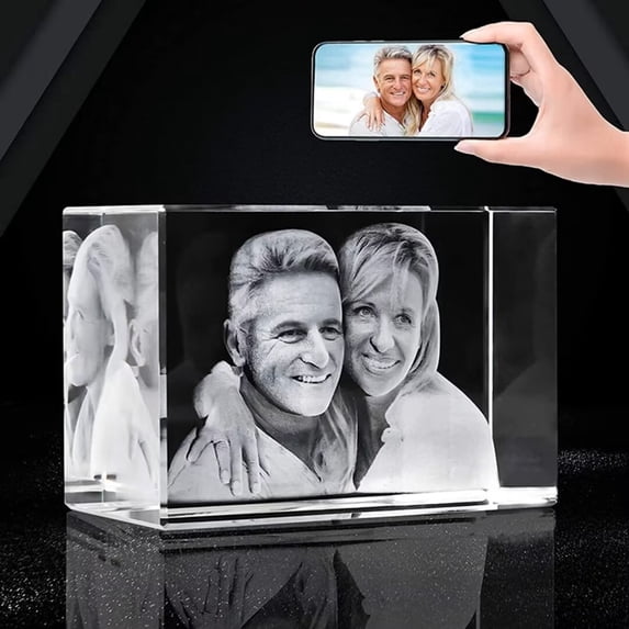 AISENIN Custom Engraved Crystal Personalized Unique Father's Day Gift 3D Laser Etched Picture for Wife Husband 4D Customized Picture Engraved Crystal