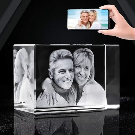 AISENIN Custom Engraved Crystal Personalized Unique Father's Day Gift 3D Laser Etched Picture for Wife Husband 5D Customized Picture Engraved Crystal