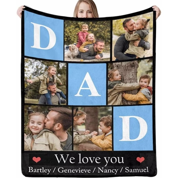 AISENIN Custom Fathers Day Blanket with Photo Text for Personalized Throw Blankets for Dad Customized Picture Blankets Gift for Father Dad Grandpa Memorial Gift
